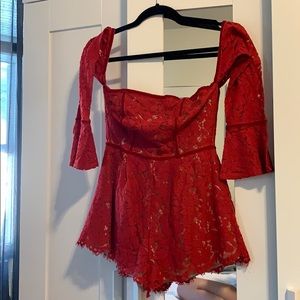 Off the shoulder tobi red lace romper sz sm